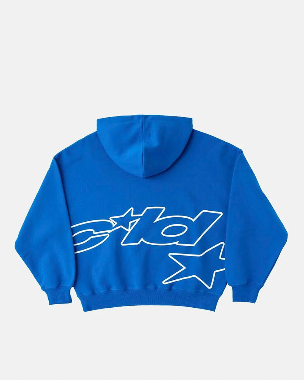 DEFENSE HOODIE ELECTRIC BLUE - royal blue graphic print hoodie, back view - Cold Culture #packshot