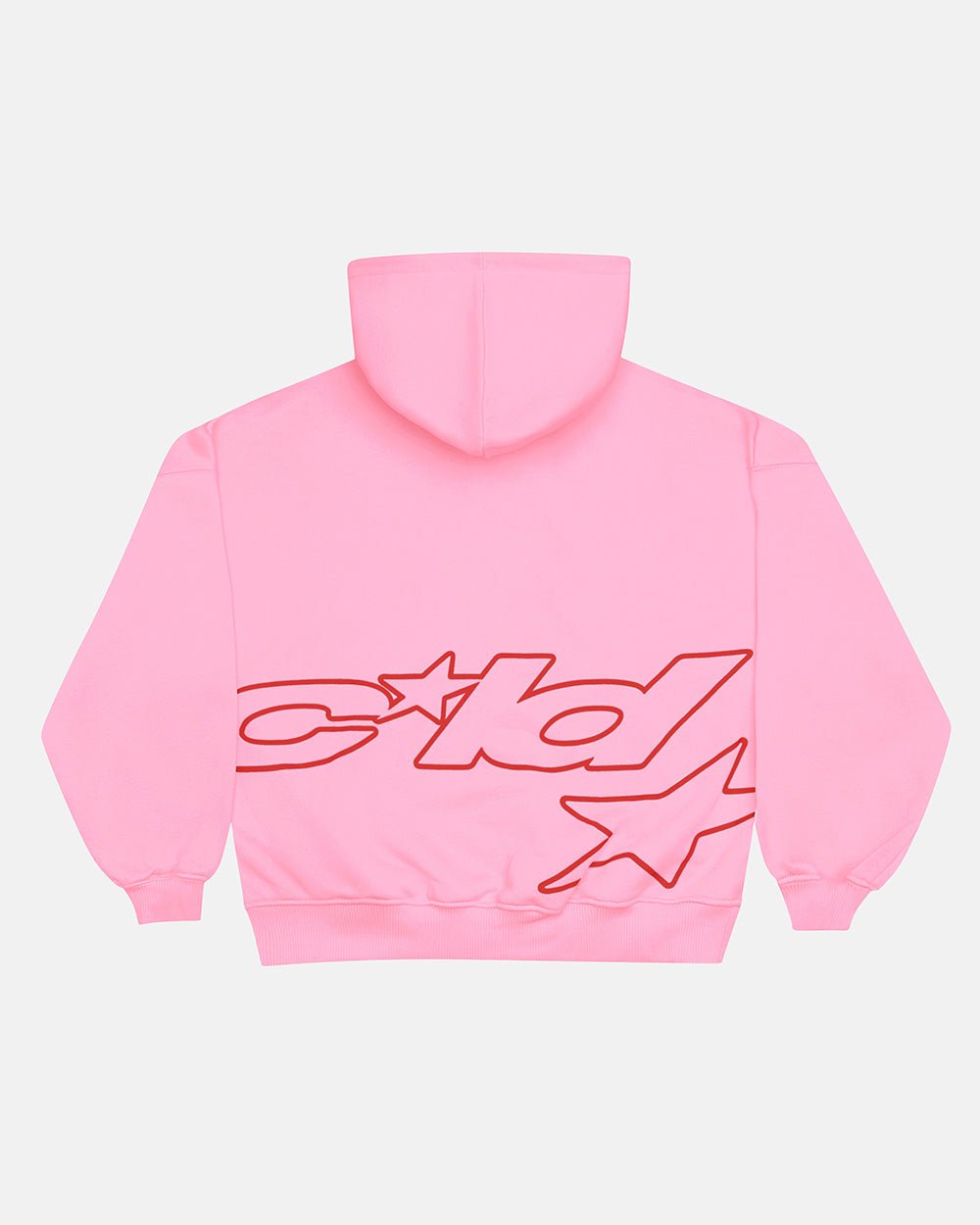 DEFENSE HOODIE PINK AND RED - pink oversized hoodie, back view - Cold Culture #packshot