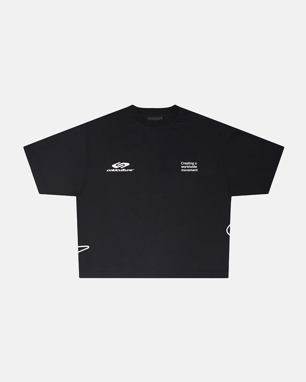 DEFENSE TEE BLACK - black oversized tee, front view - Cold Culture #packshot