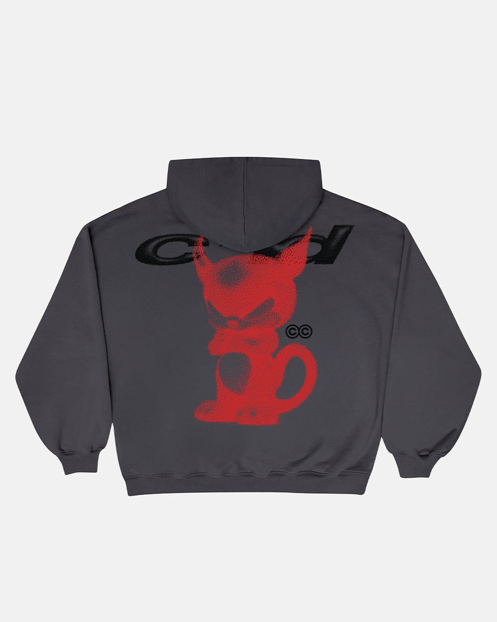 DEMON HOODIE GREY - grey graphic print hoodie, back view - Cold Culture #packshot