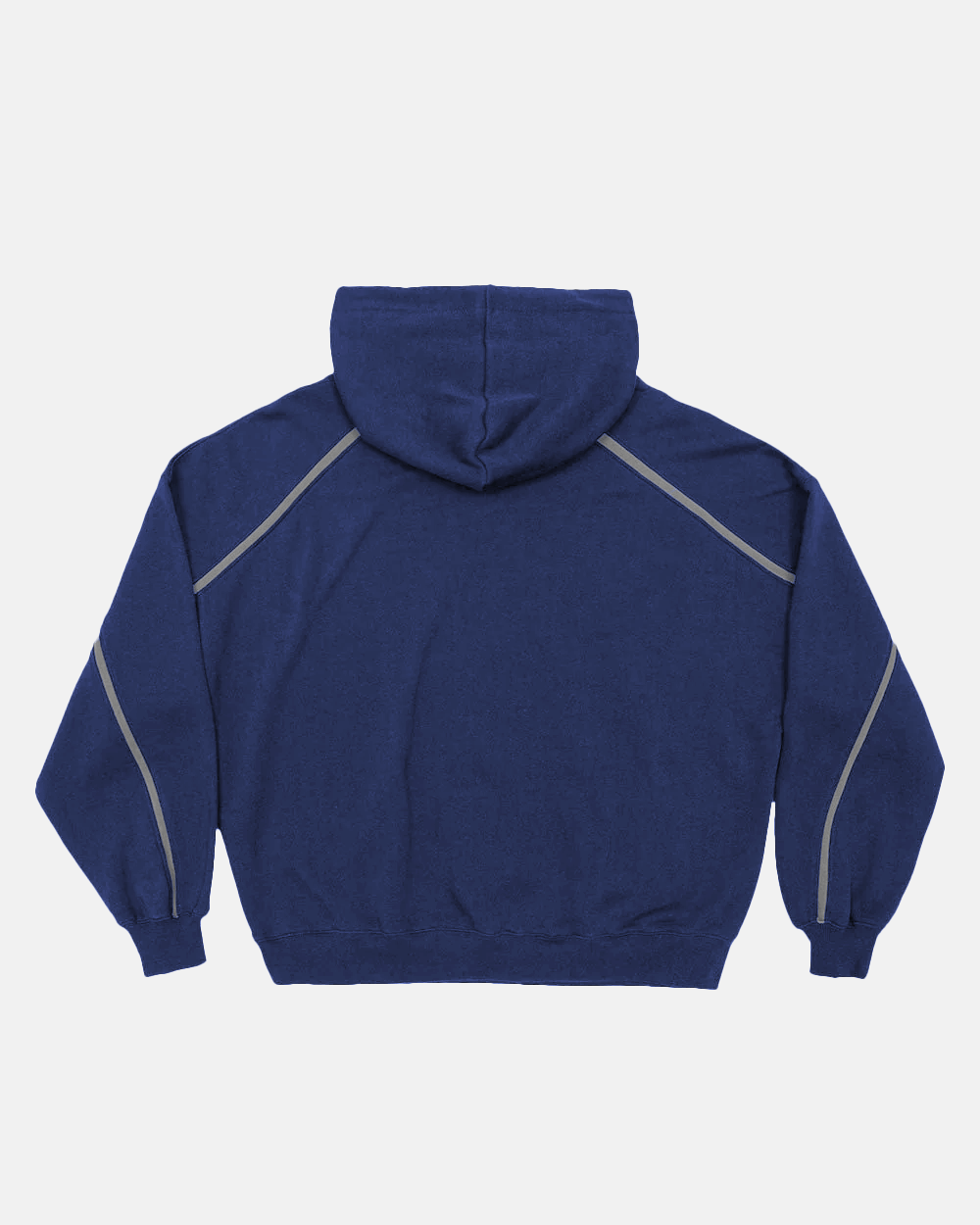 DETAILED HOODIE INDIGO BLUE - navy hoodie with contrast piping, back view - Cold Culture #packshot