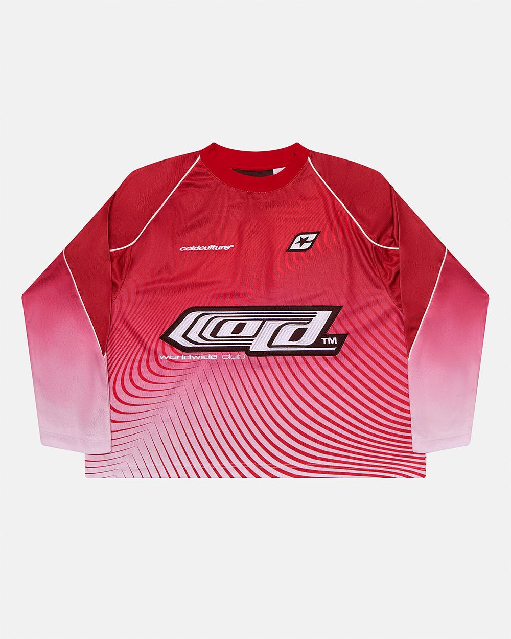 DIFFUSION LONGSLEEVE RED & WHITE - red and white gradient longsleeve tee, front view - Cold Culture #packshot