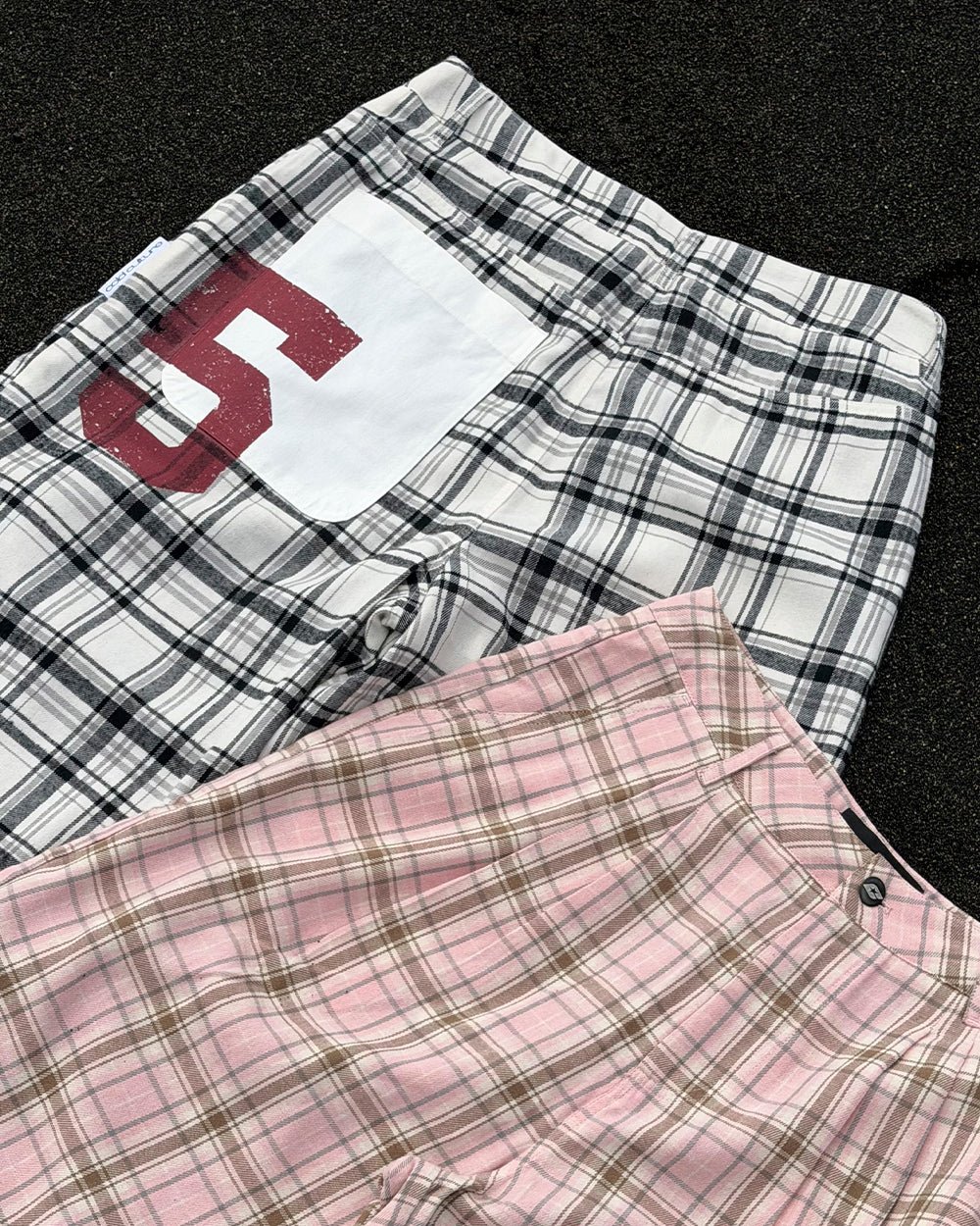 DINING CHECK JORTS BLACK - black and white checkered shorts, flat lay with matching pieces - Cold Culture