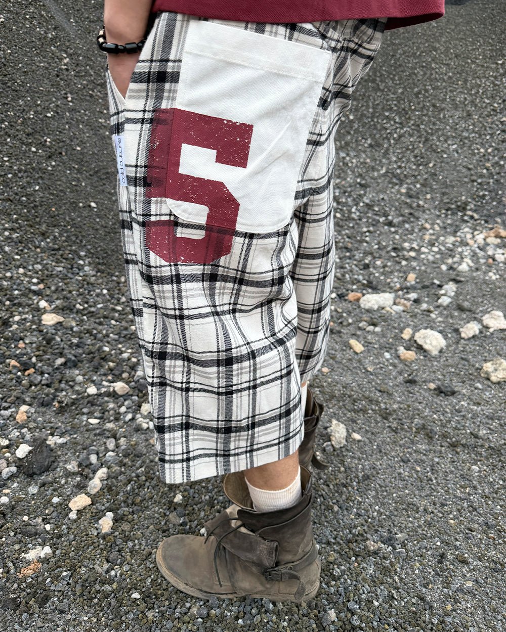 DINING CHECK JORTS BLACK - black and white checkered shorts, street style shot - Cold Culture
