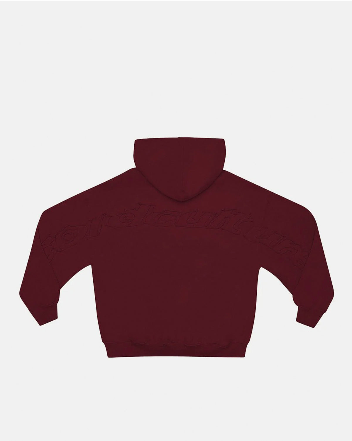 DISTRESS CURVED HOODIE BURGUNDY - burgundy distressed hoodie, back view - Cold Culture #packshot