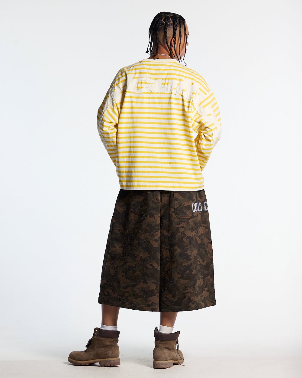 DISTRESS CURVED LONGSLEEVES YELLOW STRIPES - Cold Culture