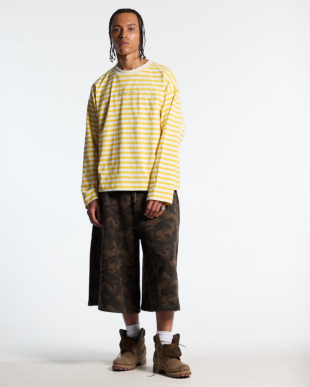 DISTRESS CURVED LONGSLEEVES YELLOW STRIPES - Cold Culture