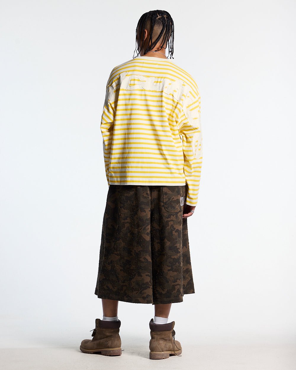 DISTRESS CURVED LONGSLEEVES YELLOW STRIPES - Cold Culture