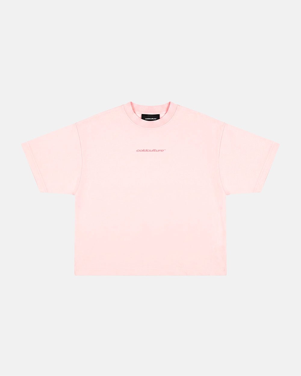 DISTRESS CURVED TEE PINK - pink distressed logo tee, front view - Cold Culture #packshot