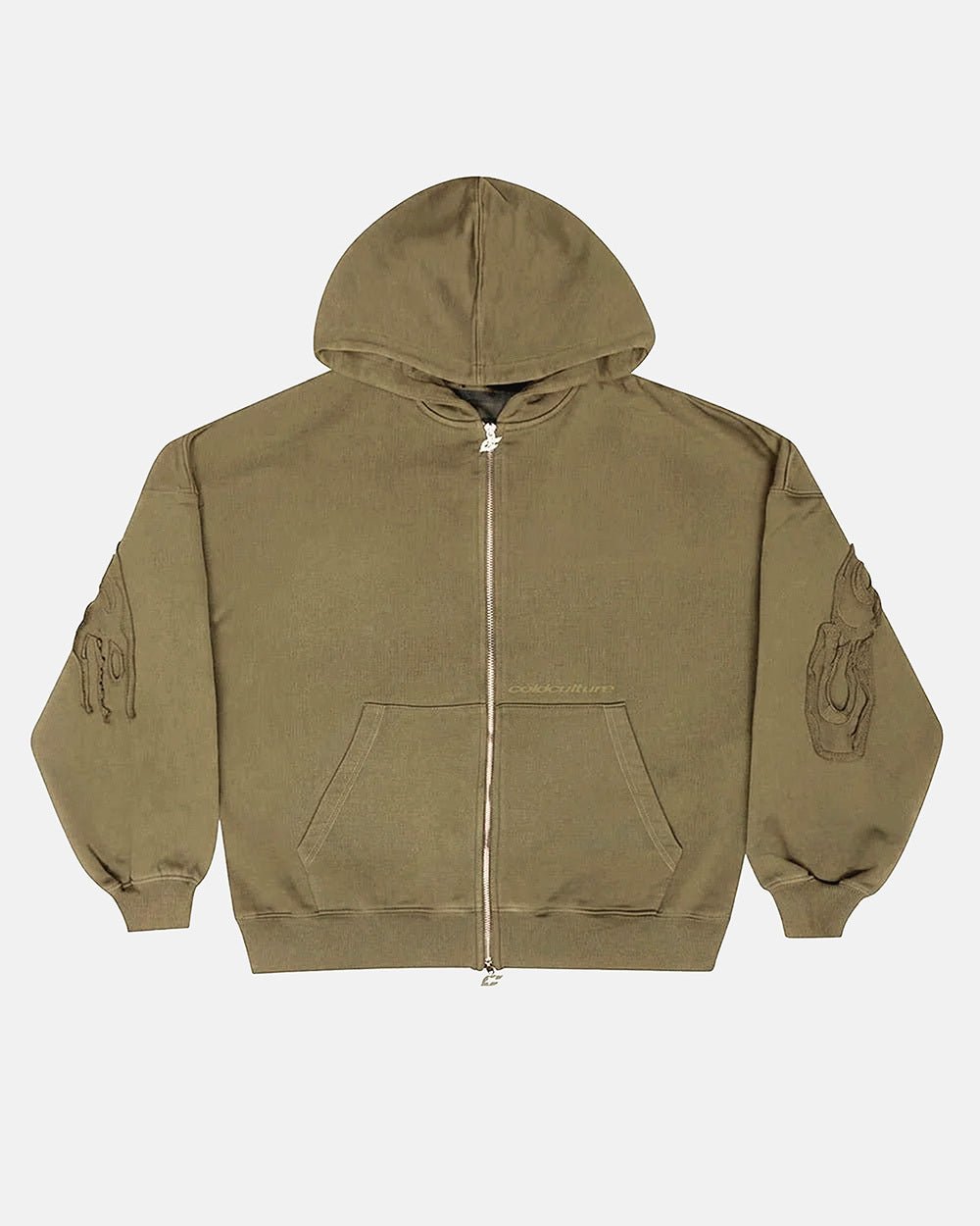 DISTRESS CURVED ZIP HOODIE GREEN LIGHT - Cold Culture #packshot