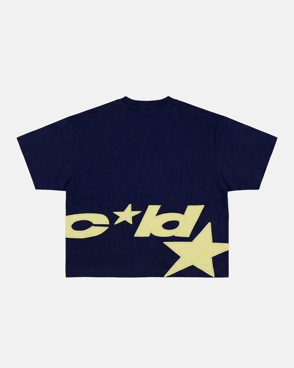 DISTRESS DEFENSE TEE NAVY - navy blue graphic print tee, back view - Cold Culture #packshot
