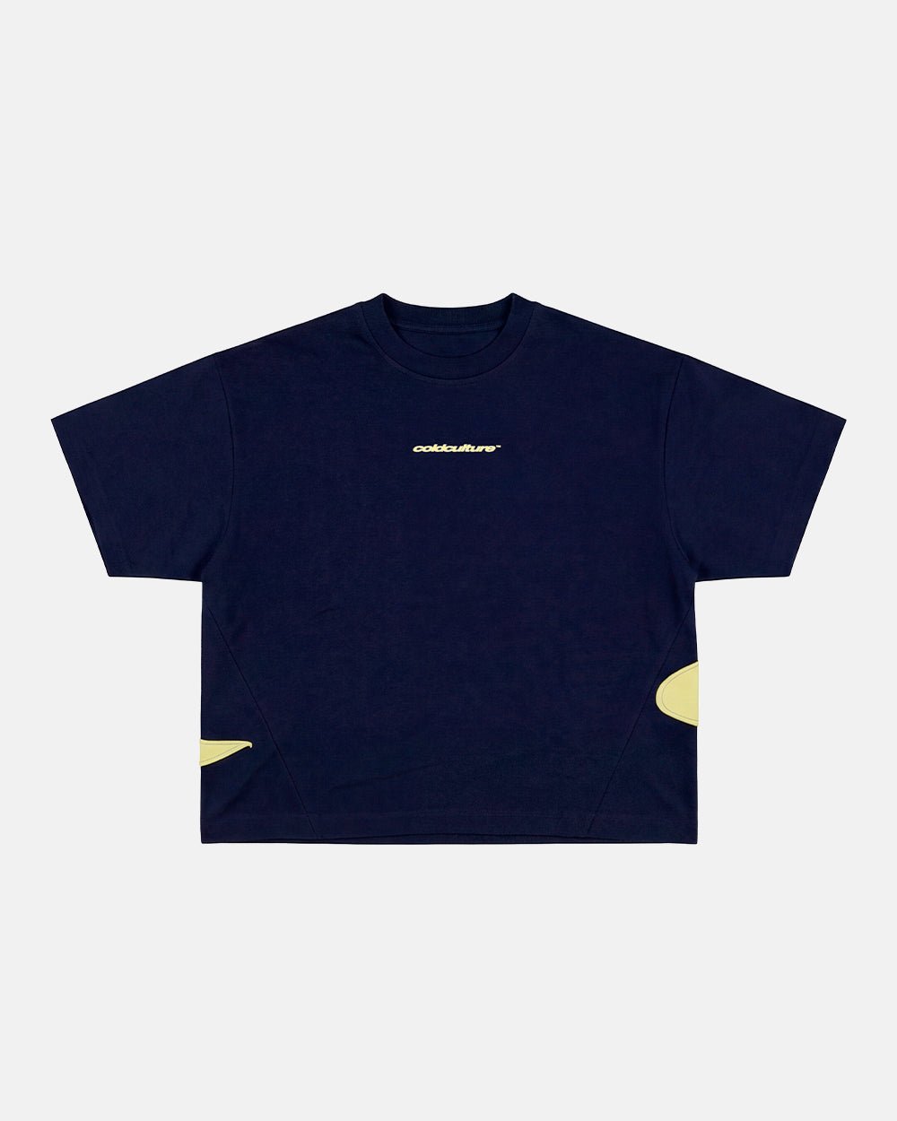 DISTRESS DEFENSE TEE NAVY - navy blue graphic print tee, front view - Cold Culture #packshot