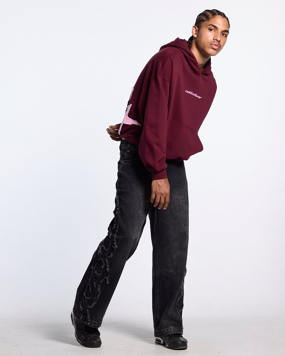 DISTRESSED DEFENSE HOODIE BURGUNDY - Cold Culture #man