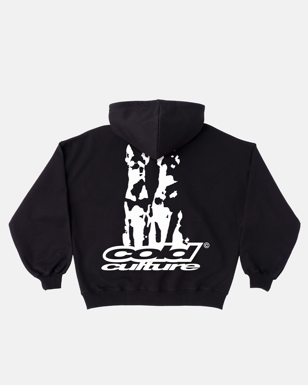 DOGS HOODIE BLACK - black graphic print hoodie, back view - Cold Culture #packshot