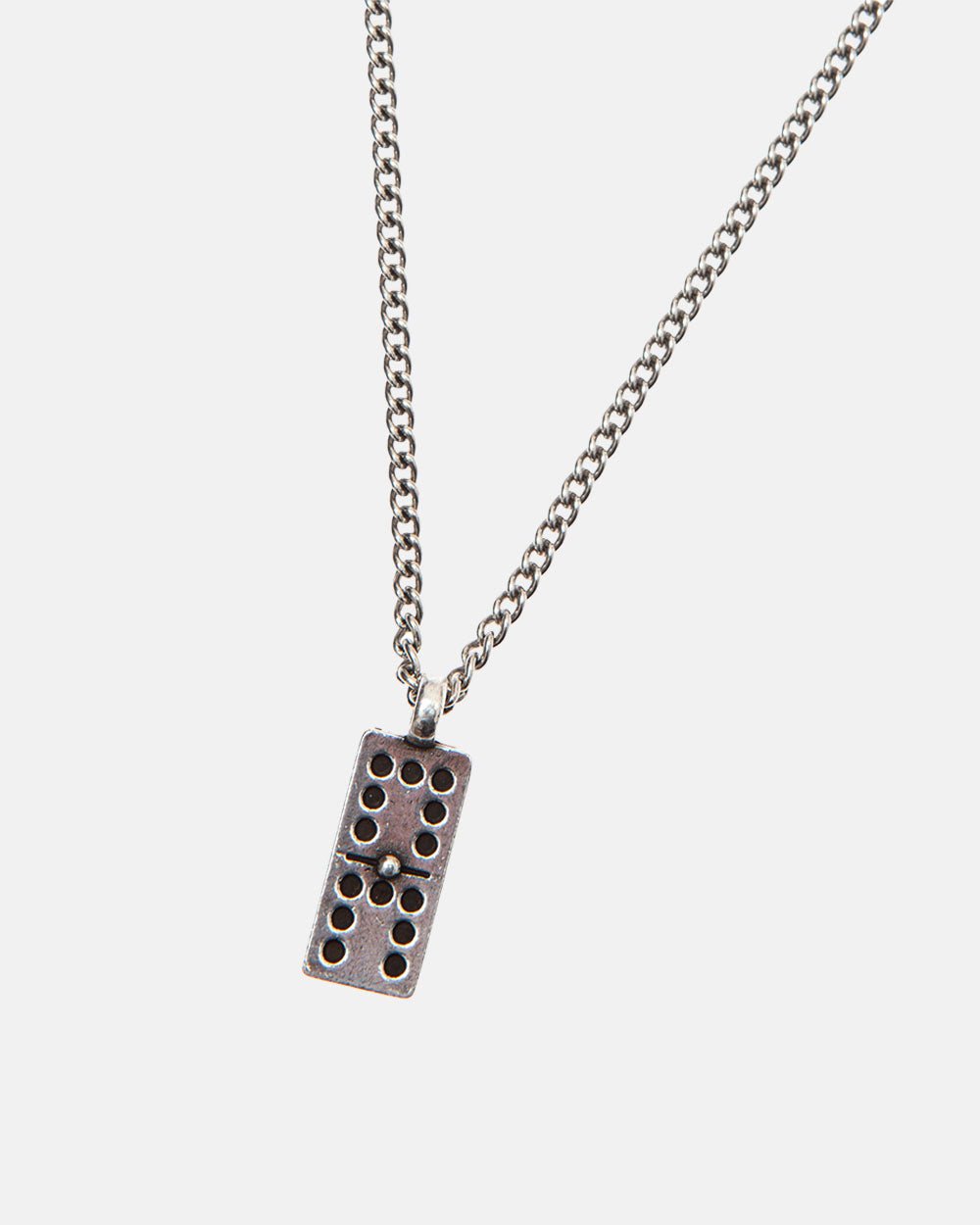 DOMINO NECKLACE - silver domino pendant necklace, detail close-up - Cold Culture