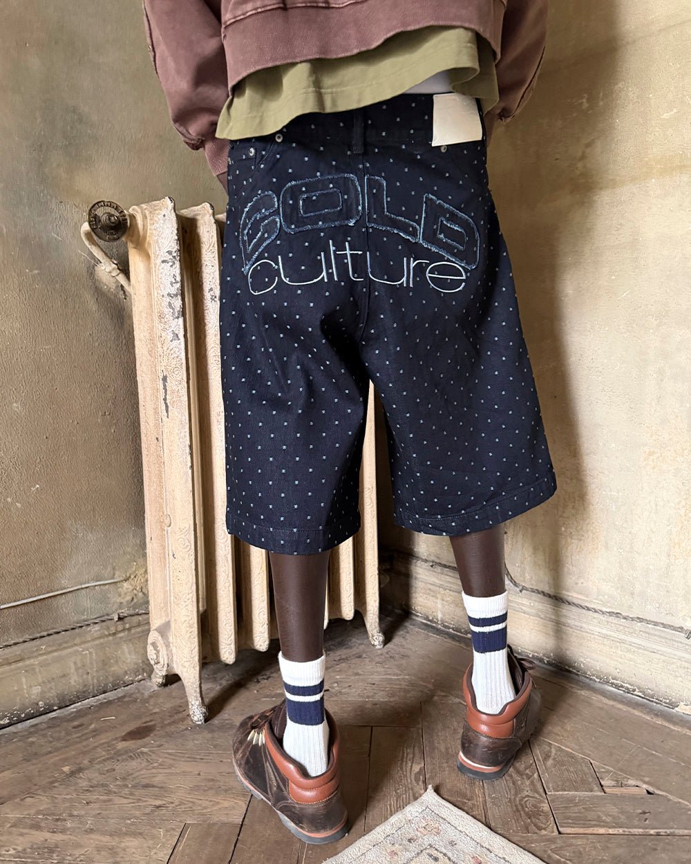 DOT CLUB SHORTS BLACK - black polka dot shorts, worn detail - Cold Culture