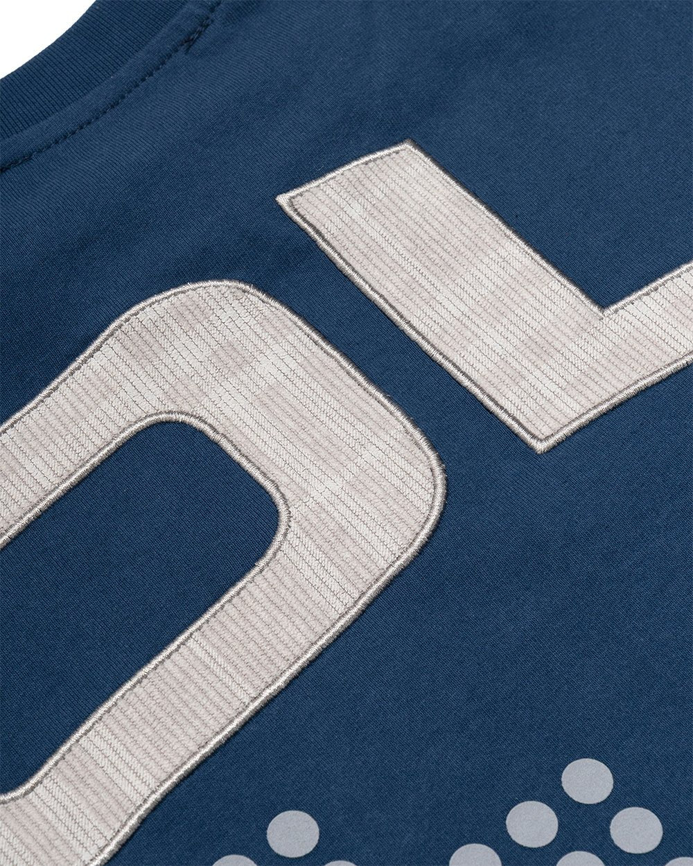 DOTS CLUB TEE BLUE - blue graphic print tee, detail close-up - Cold Culture