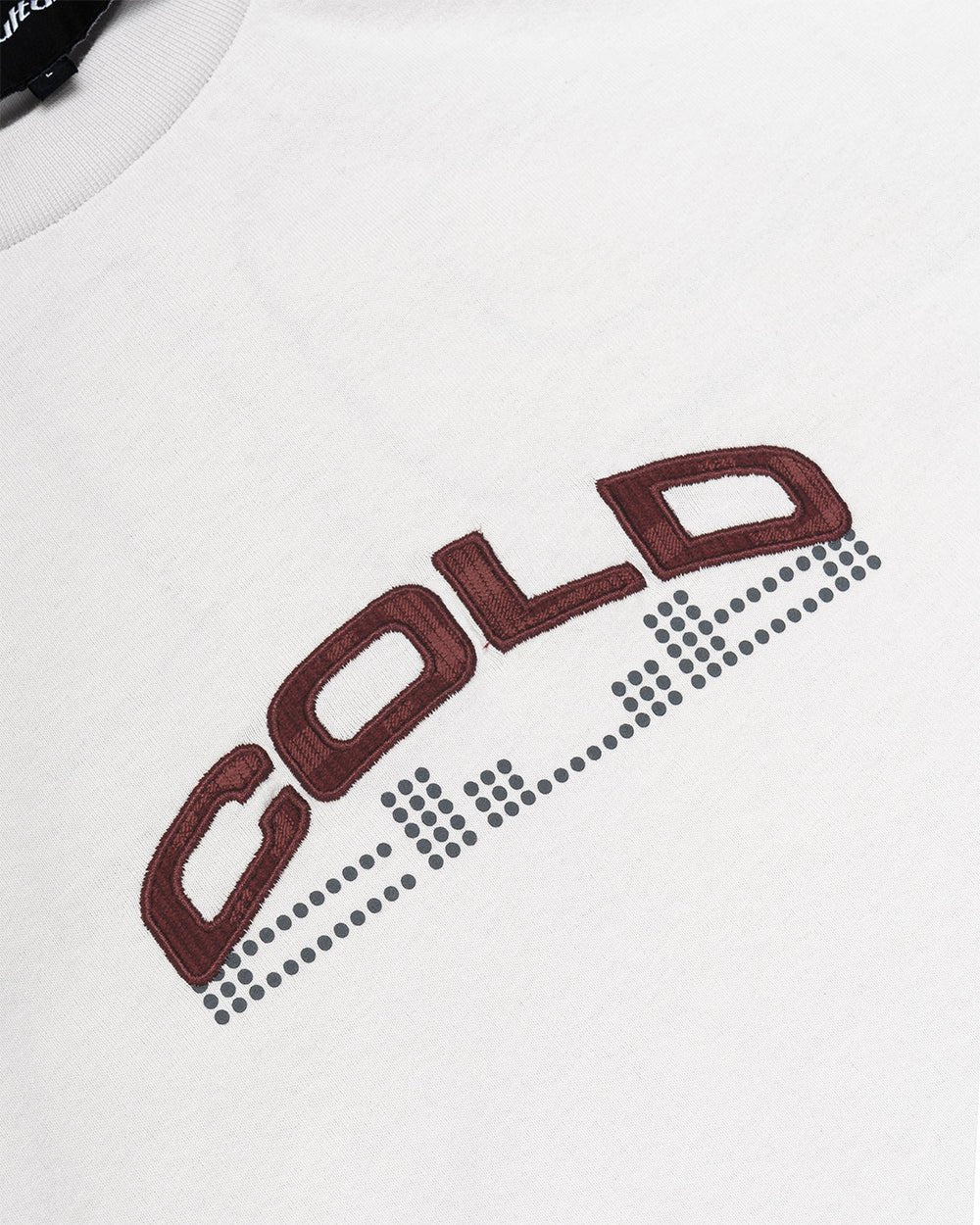 DOTS CLUB TEE LIGHT GREY - light grey graphic print tee, detail close-up - Cold Culture