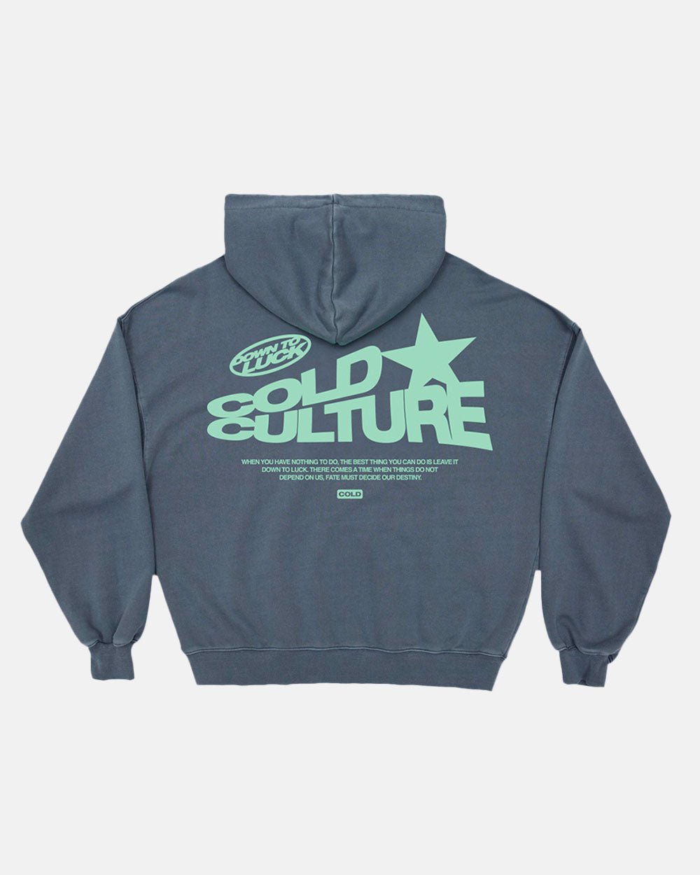 DOWN TO LUCK HOODIE - washed navy graphic print hoodie, back view - Cold Culture #packshot