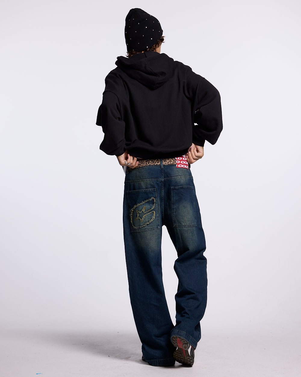 DRIVEN ZIP HOODIE BLACK - black oversized zip-up hoodie, back view on male model - Cold Culture