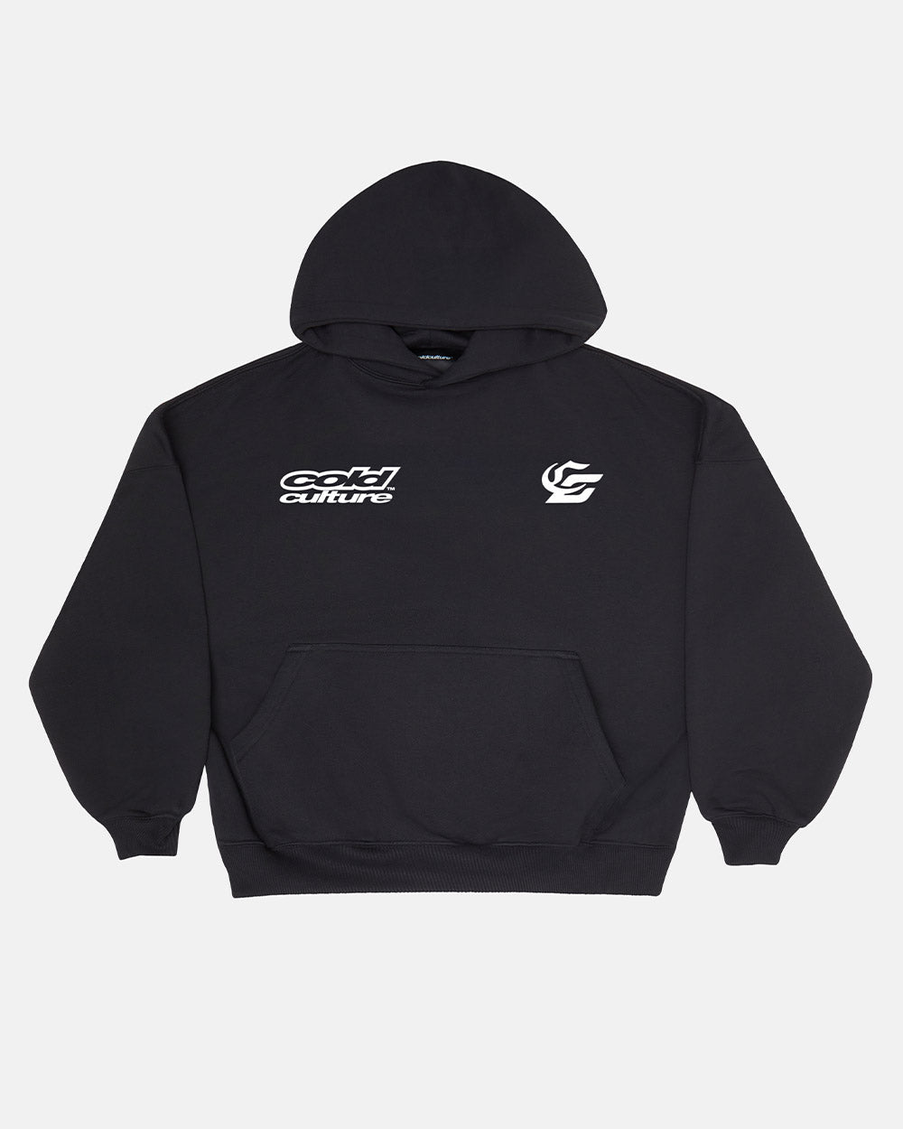 DRIVING MIRROR HOODIE BLACK - black graphic print hoodie, front view - Cold Culture #packshot