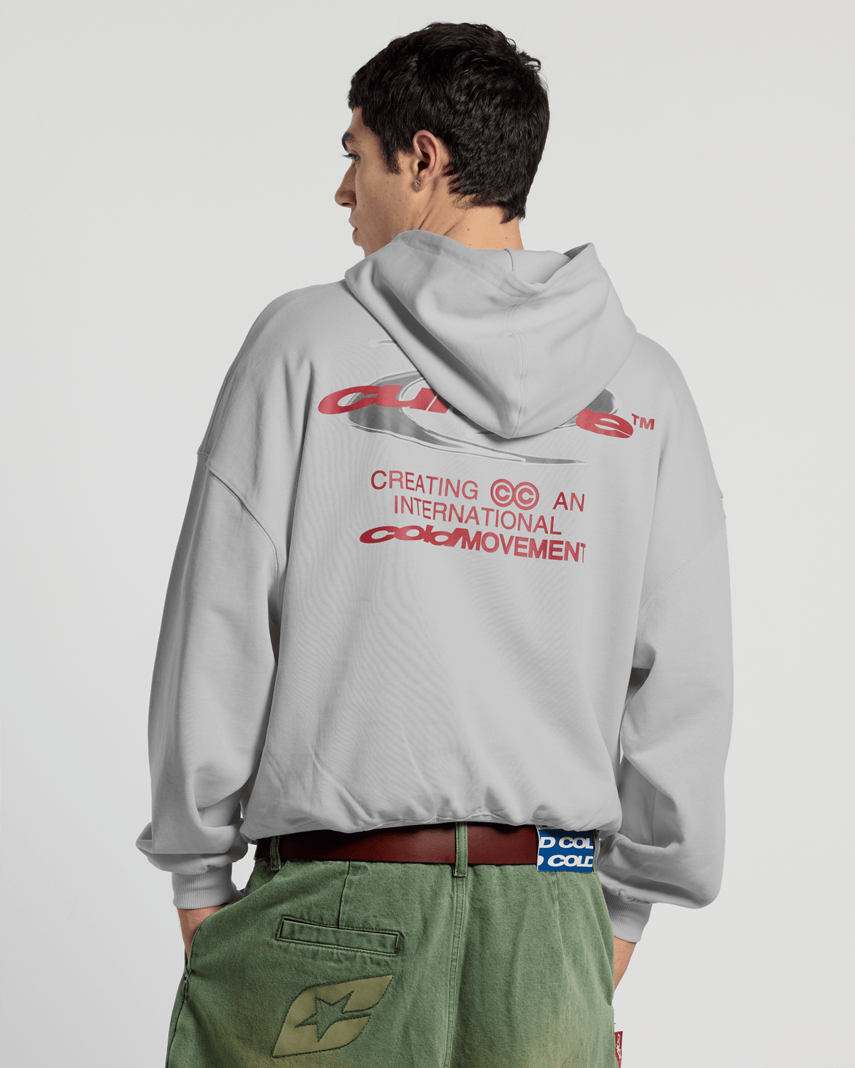 DYNAMIC HOODIE LIGHT GREY - light grey graphic print hoodie, back view on male model - Cold Culture #man