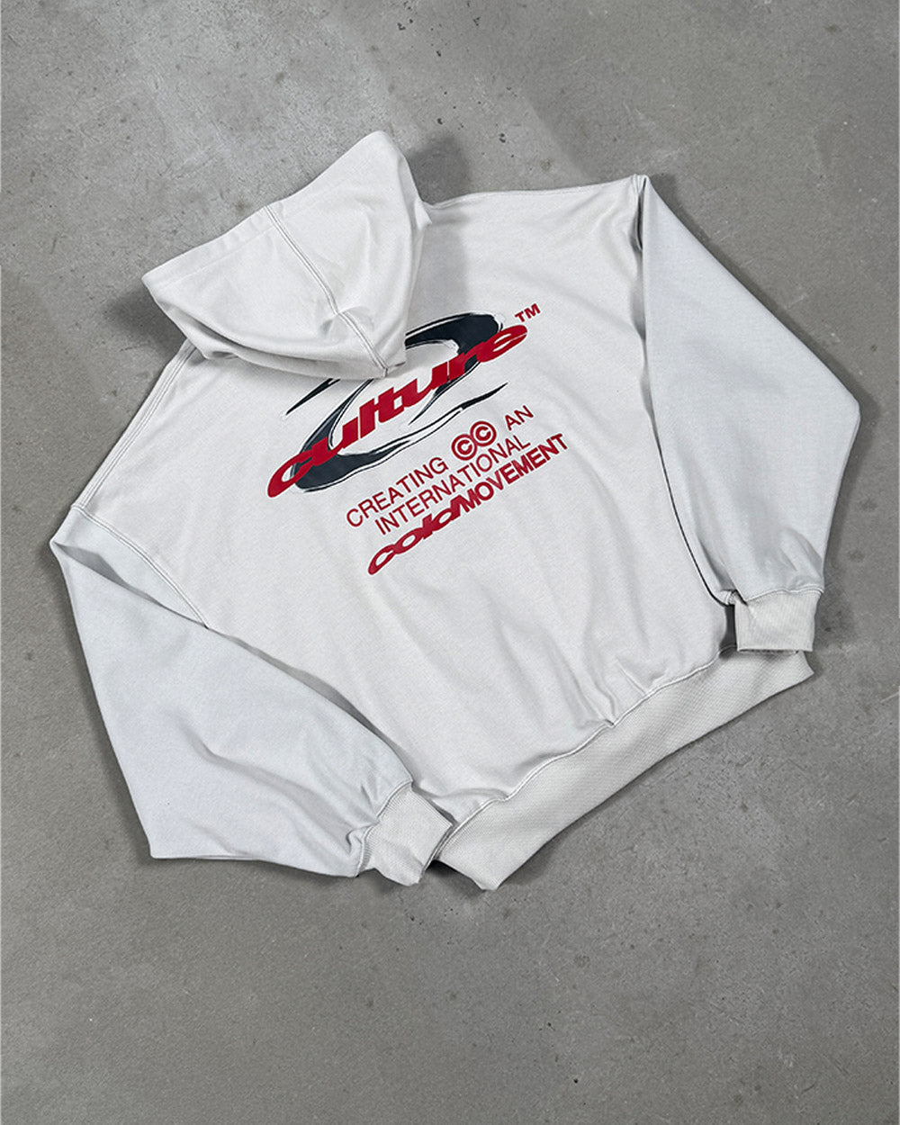 DYNAMIC HOODIE LIGHT GREY - light grey graphic print hoodie, flat lay - Cold Culture