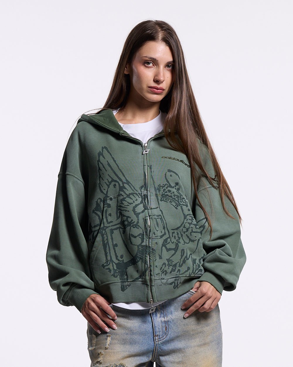 EAGLE ZIP HOODIE GREEN - Cold Culture #woman