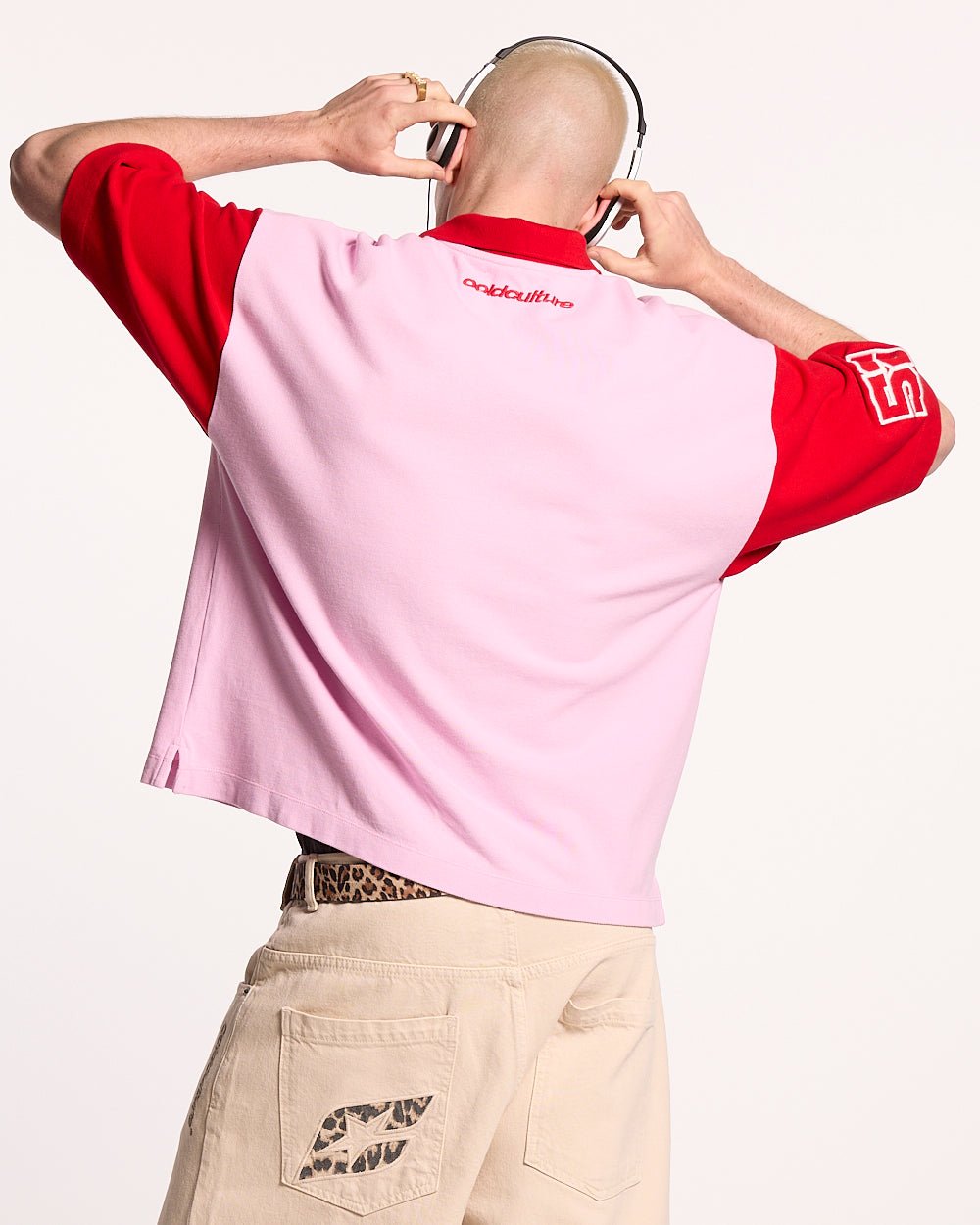 ELLIOT POLO PINK - pink colorblock polo shirt, back view on male model - Cold Culture #man