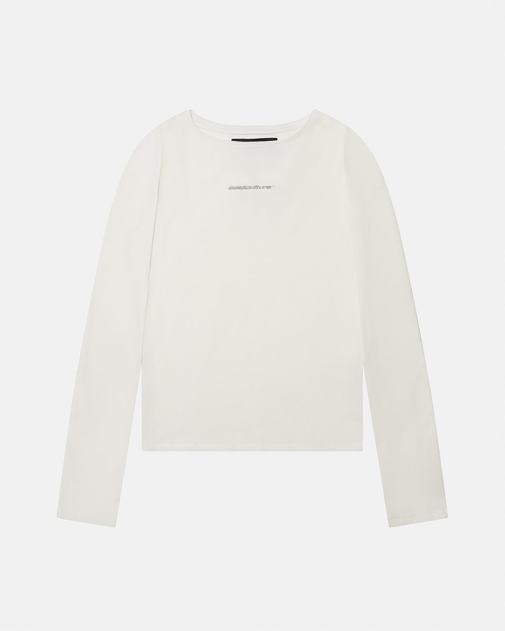 ESSENTIAL LONGSLEEVE TEE WHITE - white women's longsleeve tee, front view - Cold Culture #packshot