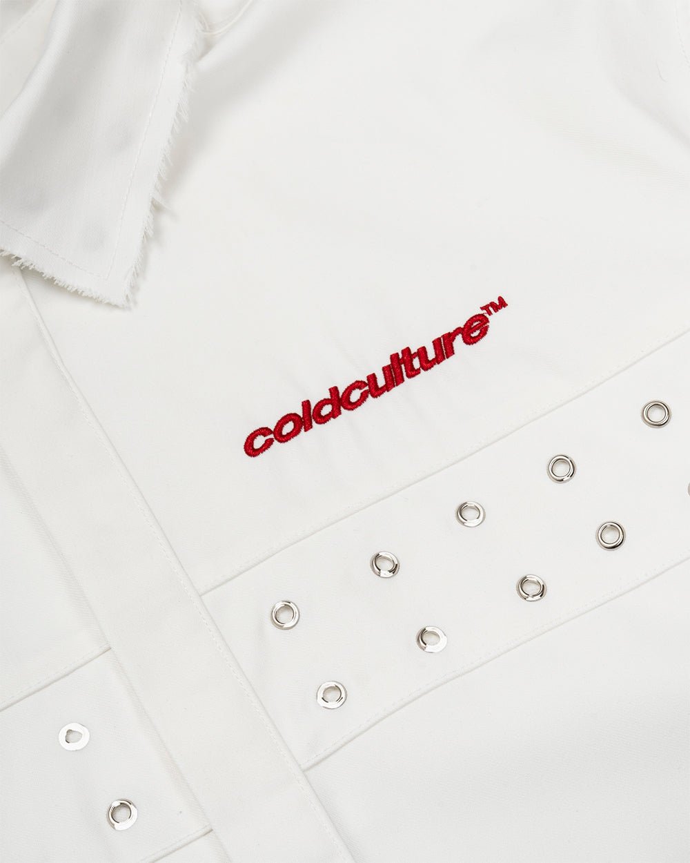EYELET SHIRT OFF WHITE - off white eyelet shirt, detail close-up - Cold Culture