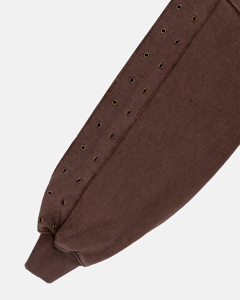 EYELET ZIP HOODIE BROWN - washed brown zip-up hoodie, detail close-up - Cold Culture