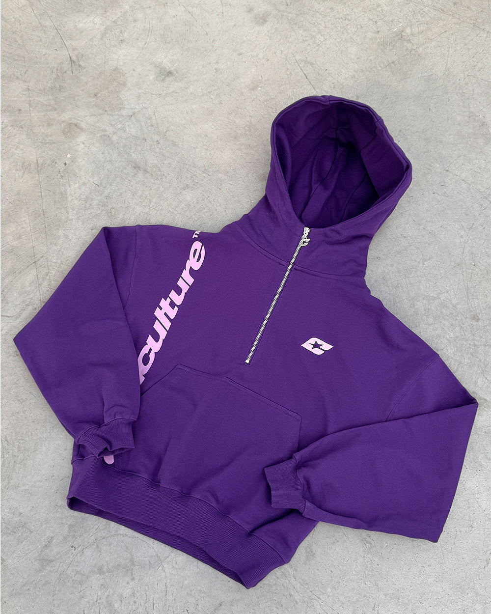 FADED AGE BUZO PURPLE - purple half-zip hoodie, flat lay - Cold Culture