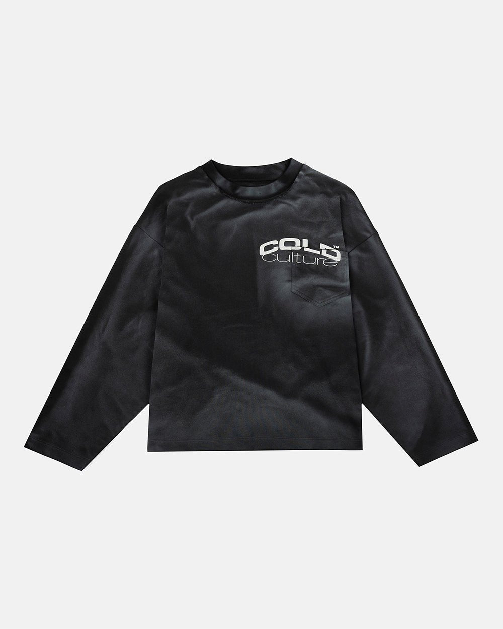 FARMER BLUES LONGSLEEVE BLACK - washed black longsleeve tee, front view - Cold Culture #packshot