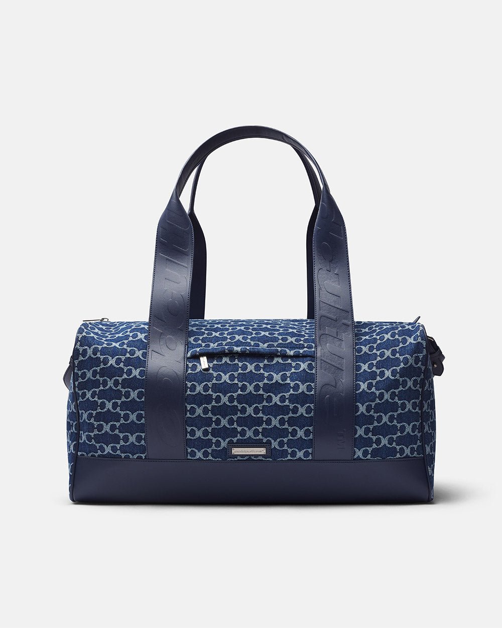 FEVER BAG BLUE - blue monogram duffle bag, front view - Cold Culture #packshot