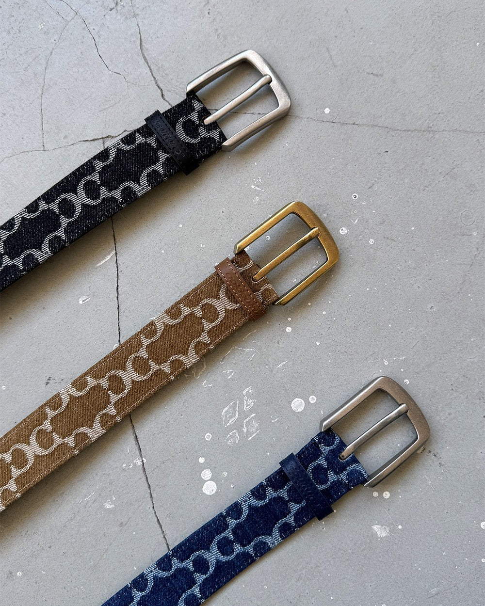FEVER BELT BLACK - black monogram belt, flat lay with matching pieces - Cold Culture