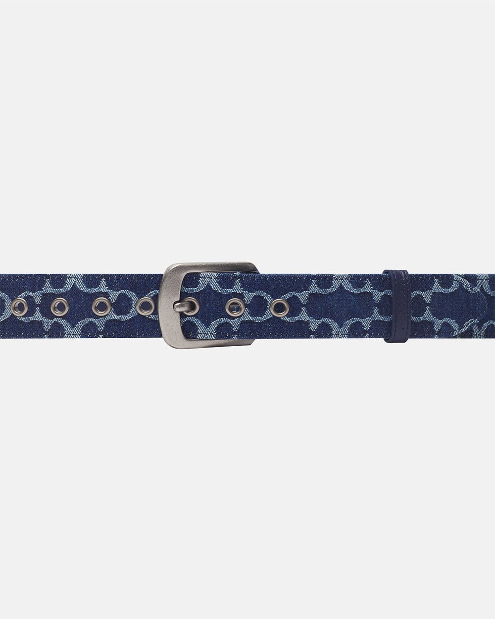 FEVER BELT BLUE - blue monogram belt, front view - Cold Culture #packshot