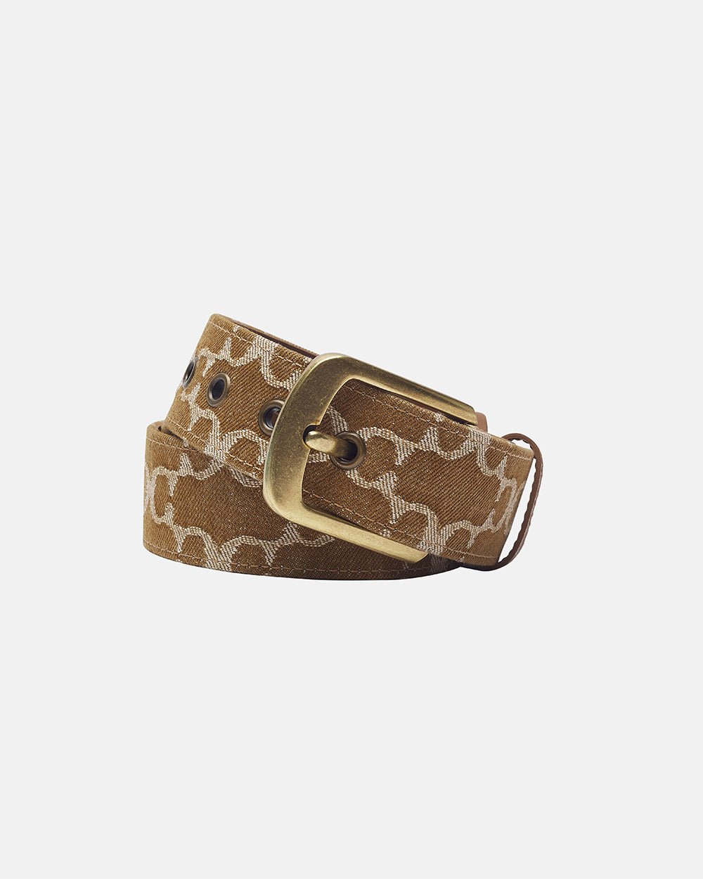 FEVER BELT BROWN - brown monogram belt, flat lay - Cold Culture #packshot