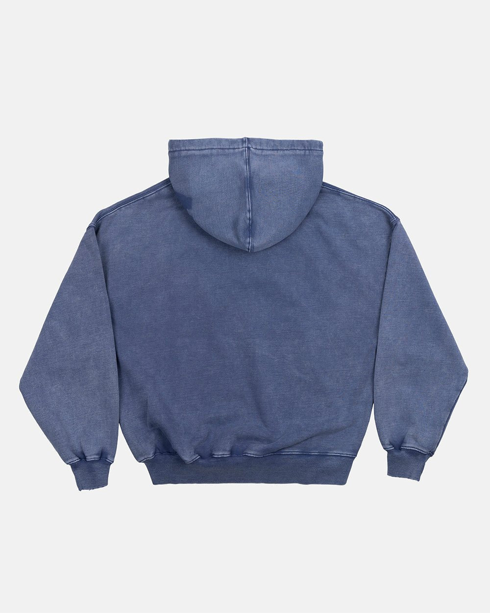 FIFTY - FIVE REASON HOODIE BLUE - washed blue graphic print hoodie, back view - Cold Culture #packshot