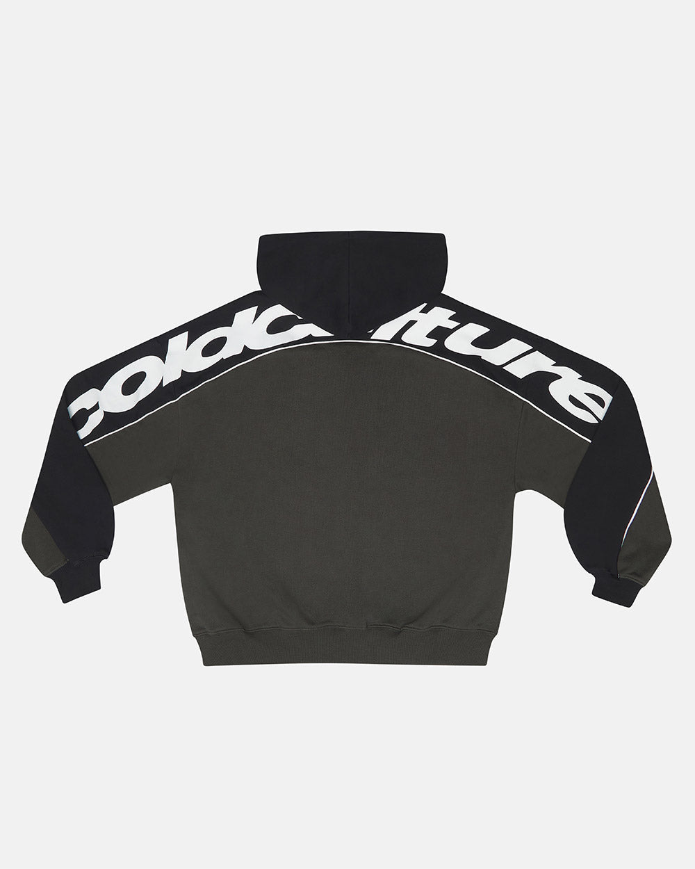 FLESH ZIP HOODIE BLACK & GREY - black and grey zip-up hoodie, back view - Cold Culture #packshot