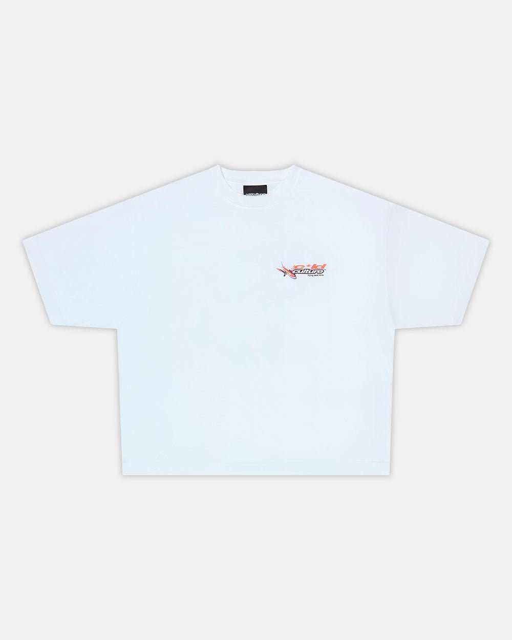 FLIGHT PATH TEE WHITE - white graphic print tee, front view - Cold Culture #packshot