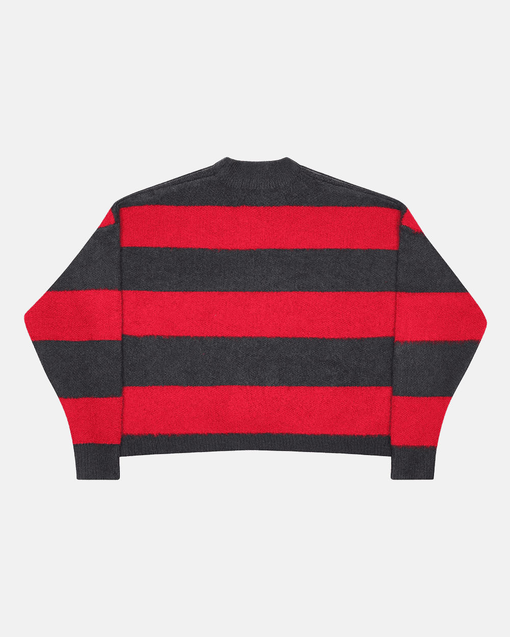 FLUFFY FUR KNIT BLACK & RED - black and red striped knit sweater, back view - Cold Culture #packshot