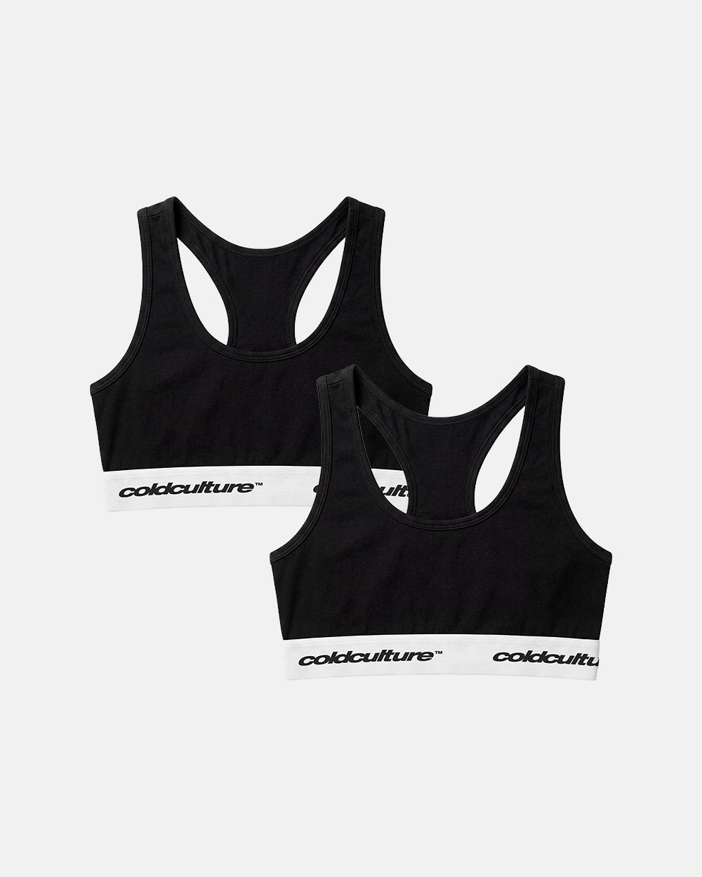 GIRLS CLUB BRA PACK BLACK - black bralette two-pack, flat lay with matching pieces - Cold Culture #packshot