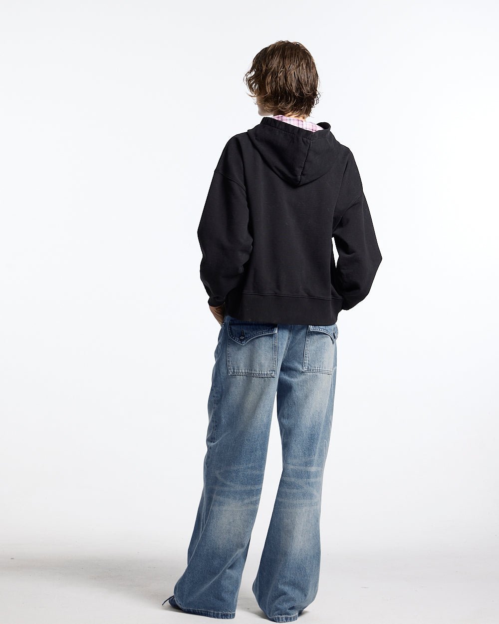GIRLS CLUB ZIP HOODIE BLACK - black women's zip-up hoodie, back view on female model - Cold Culture #woman