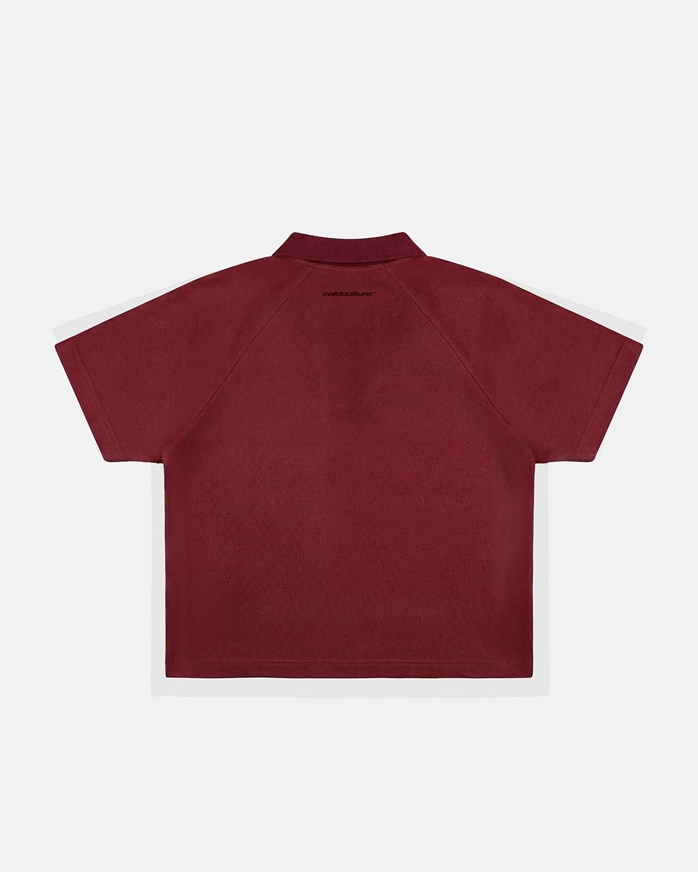 GOTHIC DISTRESSED POLO BURGUNDY - burgundy gothic print polo shirt, back view - Cold Culture #packshot
