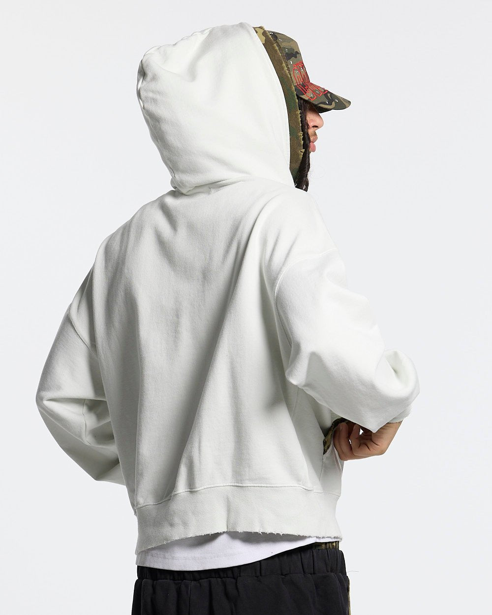 GREY OPS ZIP HOODIE LIGHT GREY - light grey camo trim zip-up hoodie, back view on male model - Cold Culture
