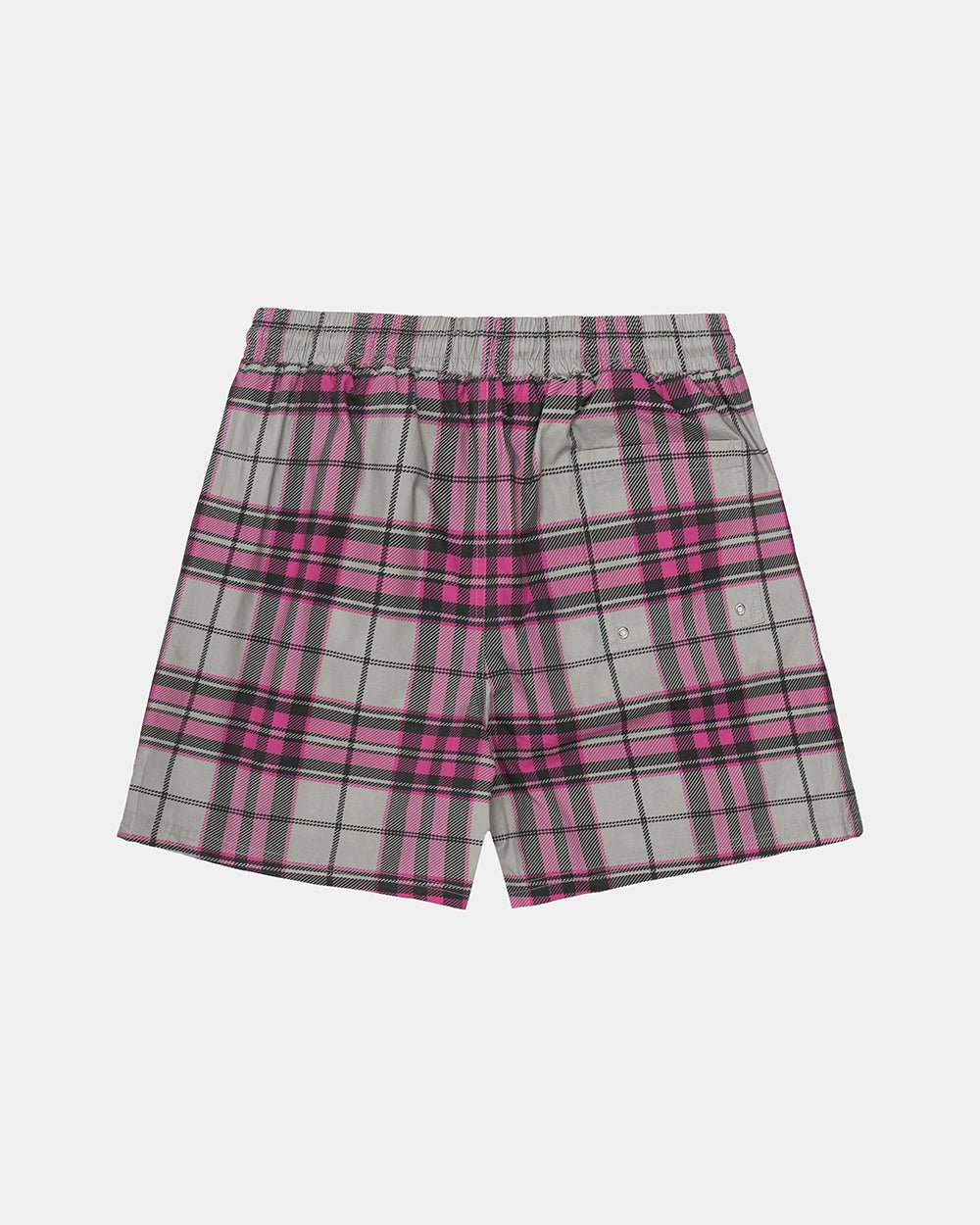 GRID SWIMSHORTS PINK - pink plaid swim shorts, back view - Cold Culture #packshot
