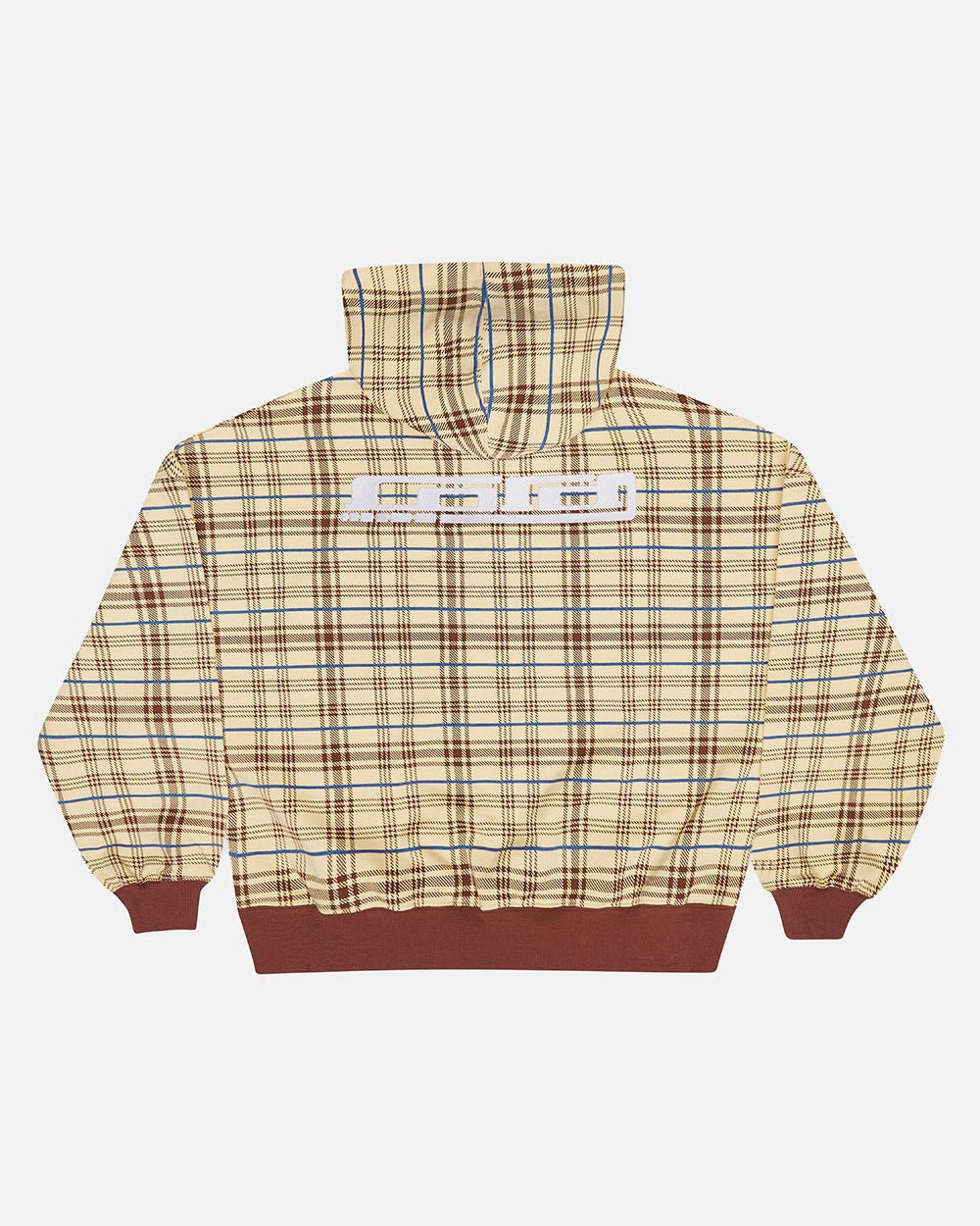 GRID ZIP HOODIE YELLOW & BROWN - yellow plaid zip-up hoodie, back view - Cold Culture #packshot