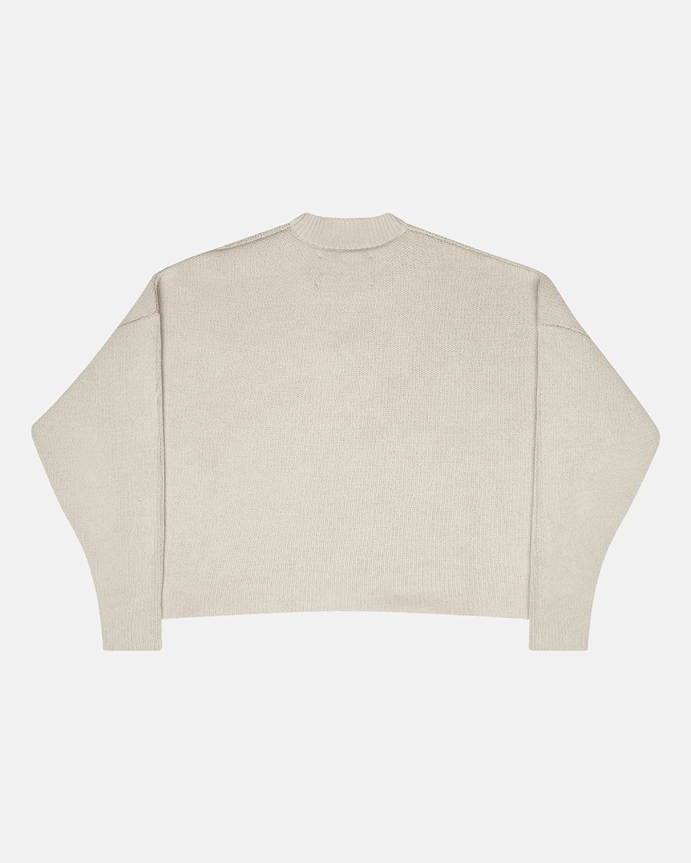 GRUBBY KNIT GREY - light grey script knit sweater, back view - Cold Culture #packshot