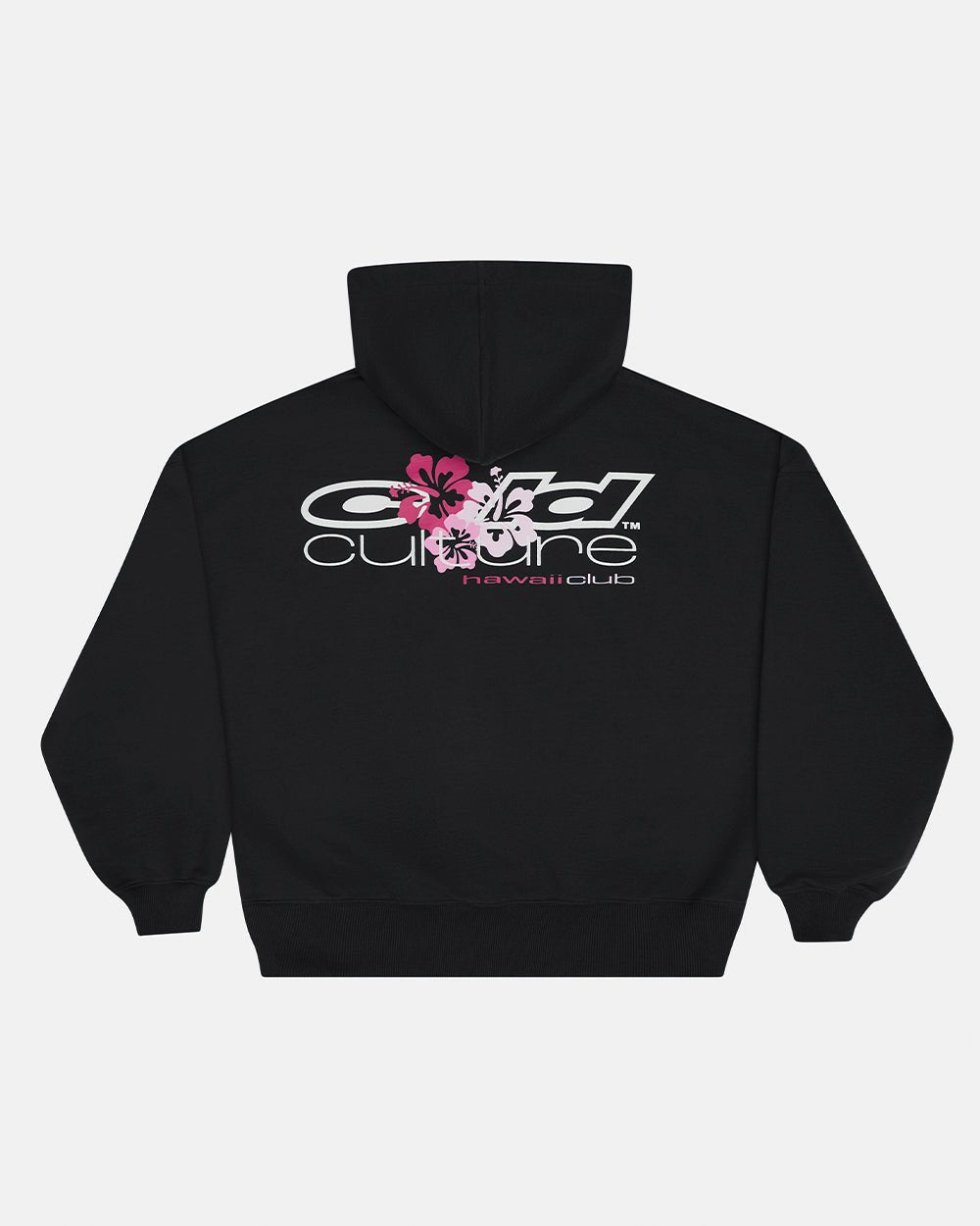 HAWAII CLUB HOODIE BLACK - black graphic print hoodie, back view - Cold Culture #packshot